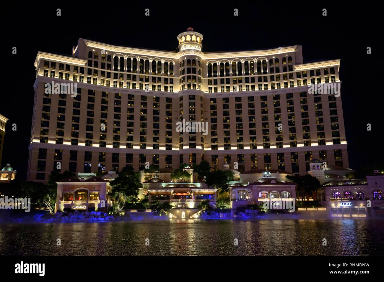 Bellagio Hotel und Casino bei Nacht, Nachtaufnahme, Luxus Hotel, dem Strip, Las Vegas Strip, Las Vegas Boulevard, Las Vegas, Nevada Stockfoto