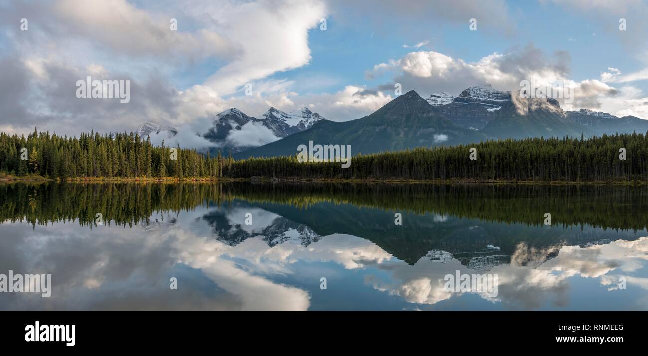 Herbert Lake, Lake mit Reflexion des Bogens, Banff National Park, der Kanadischen Rocky Mountains in Alberta, Kanada, Nordamerika Stockfoto