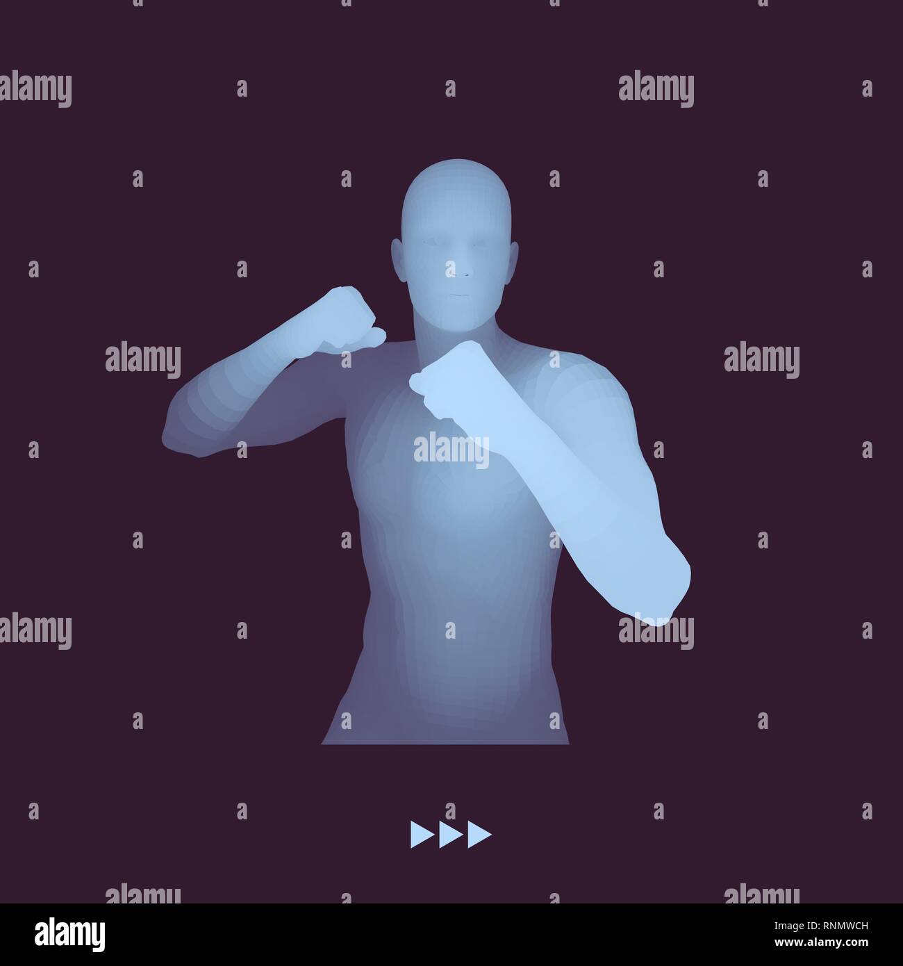 Boxer. 3D-Modell des Menschen. Menschlichen Körper. Sport Symbol. Design Element. Vector Illustration. Stock Vektor