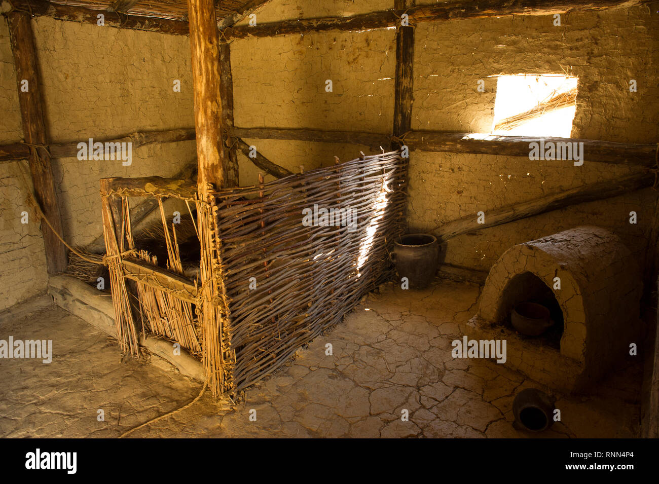 Bucht von Knochen, Museum auf Wasser, Wiederaufbau von prähistorischen gestelzt Village, Lake Ohrid, Mazedonien Stockfoto