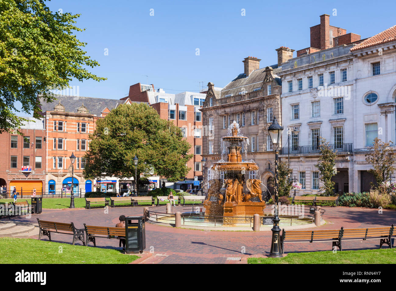 Leicester Town Hall Square Brunnen, Rathausplatz, Stadtzentrum, Leicester, Leicestershire, East Midlands, England, UK, GB, Europa Stockfoto