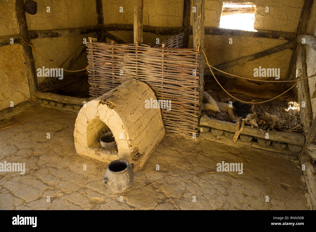 Bucht von Knochen, Museum auf Wasser, Wiederaufbau von prähistorischen gestelzt Village, Lake Ohrid, Mazedonien Stockfoto