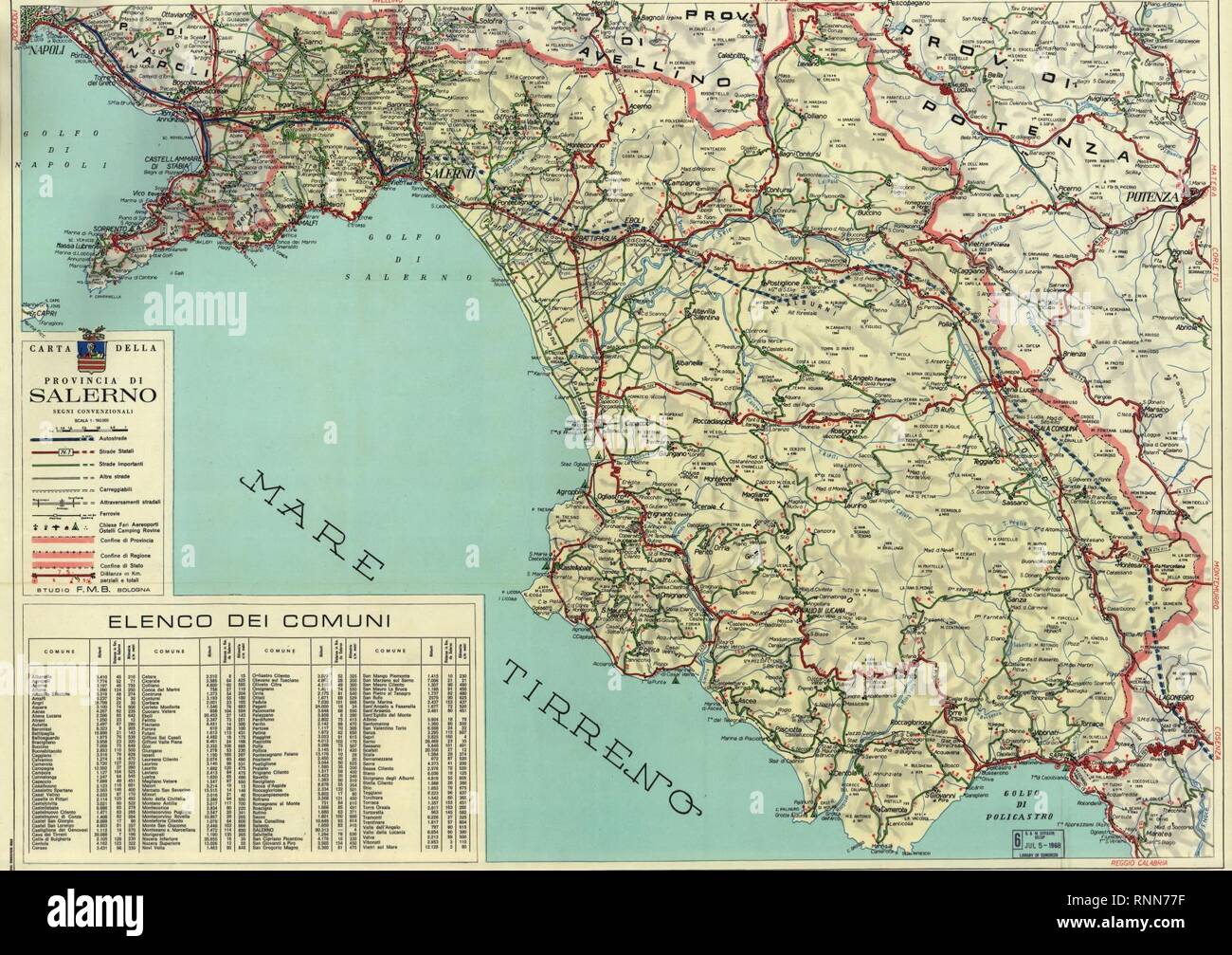 Carta della Provincia di Salerno. Stockfoto