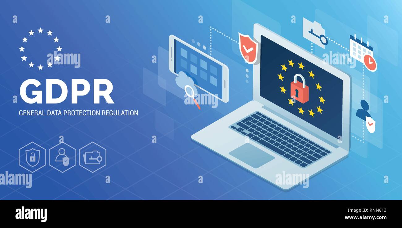 Allgemeine Datenschutzverordnung (Bipr) Banner: Online Sicherheit und Datenschutz Konzept Stock Vektor