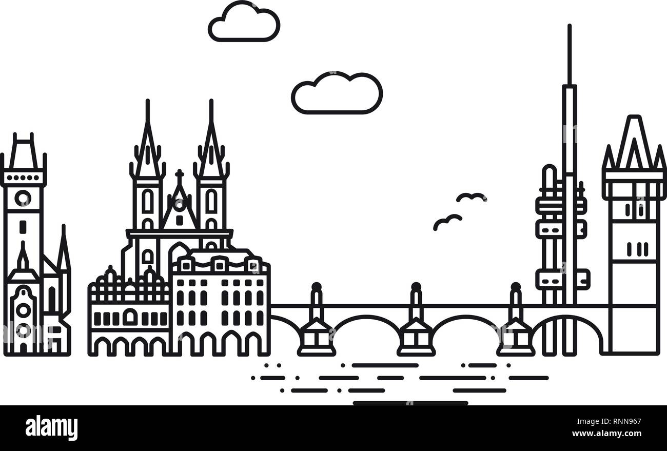 Symbol Leitung Stil Stadt Prag und Wahrzeichen flachbild Vector Illustration Stock Vektor