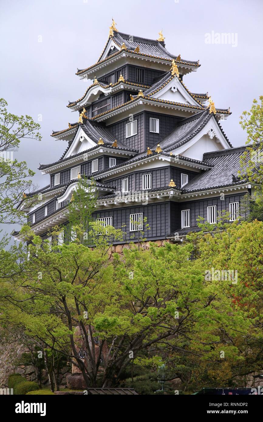 Okayama, Japan - Stadt in der Region Chugoku (Insel Honshu). Okayama-jo Burg. Stockfoto