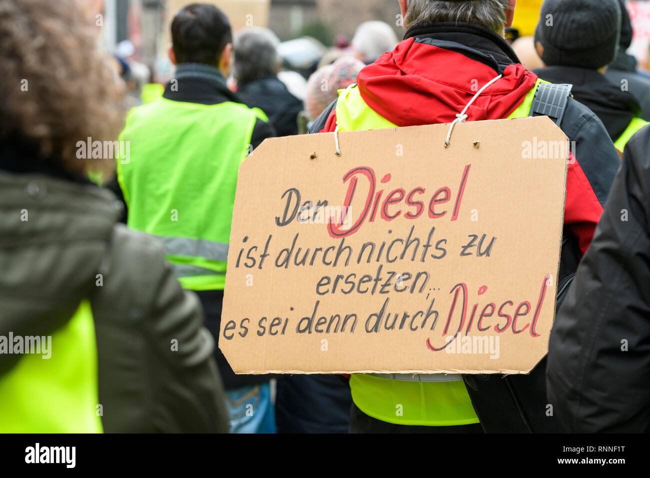 Demonstration gegen das Verbot der Diesel fahren Sie vom 01.02.2019 in Stuttgart, Baden-Württemberg, Deutschland Stockfoto