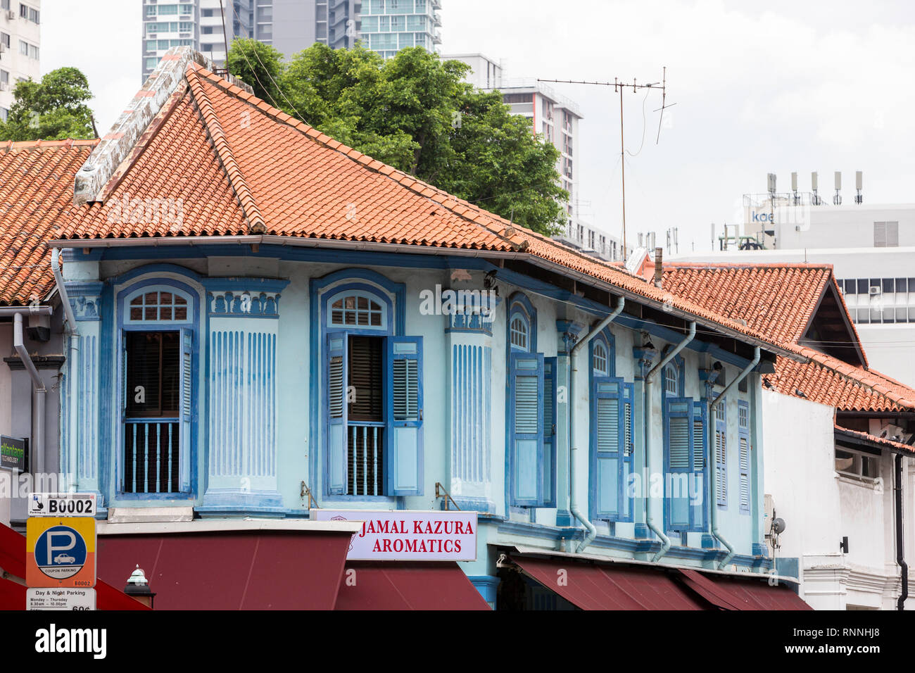 Anfang des zwanzigsten Jahrhunderts Gebäude, Bagdad Street, Kampong Glam, Singapur. Stockfoto