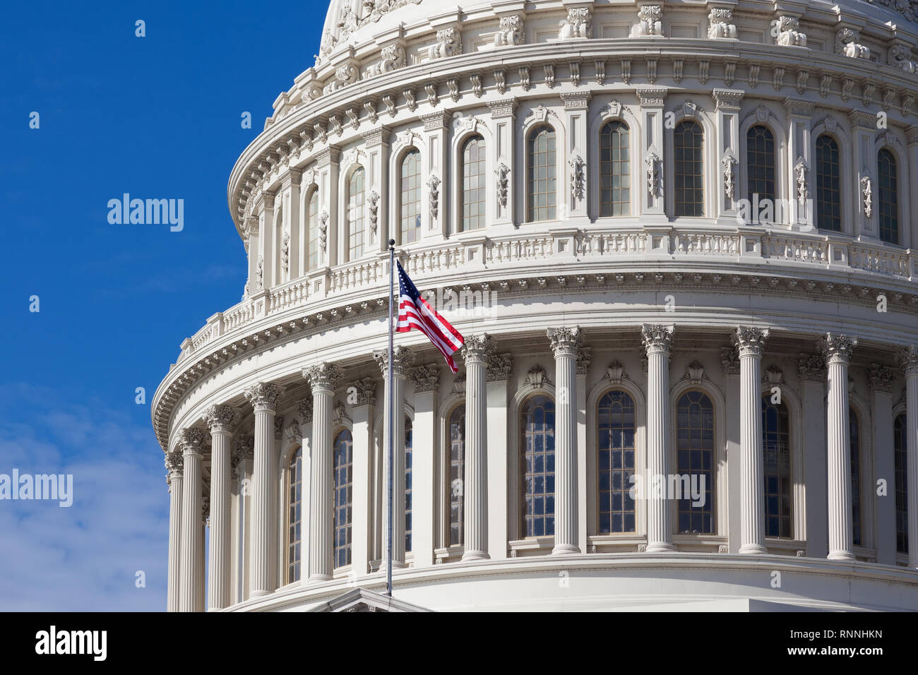 Capitol USA Gebäude. Dome close-up. Der United States Capitol am Tag. Kongress der Vereinigten Staaten im Osten vorn am Tag. Washington DC. Stockfoto
