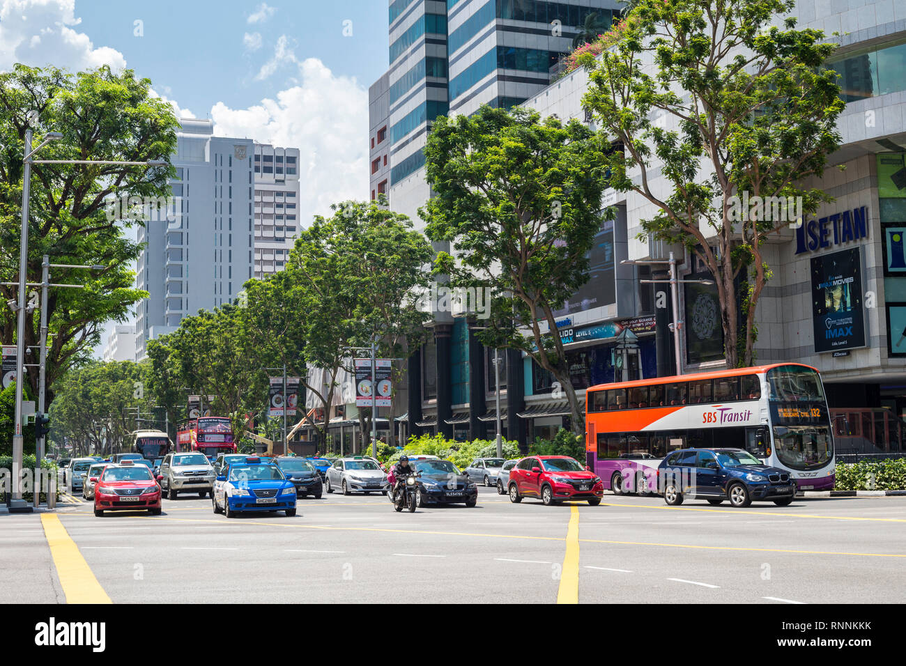 Von Singapur, der Orchard Road Traffic Street Scene. Stockfoto
