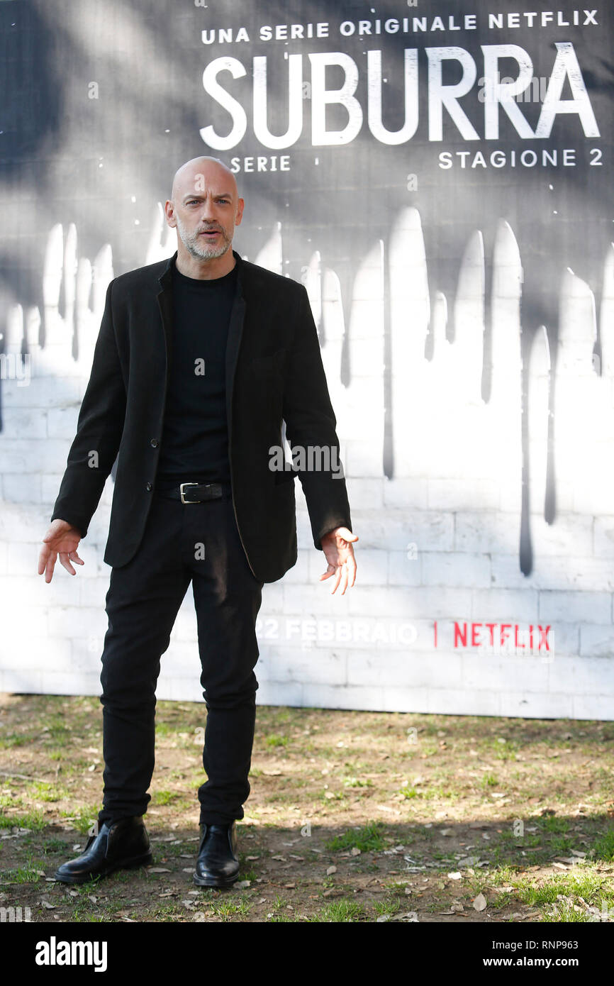 Roma, Italia. 20 Feb, 2019. Filippo Nigro Rom 20. Februar 2019. Fotoshooting für die Präsentation der zweiten Staffel der Serie Netflix Suburra im Casa del Cinema in Rom. Foto Samantha Zucchi Insidefoto Credit: insidefoto Srl/Alamy leben Nachrichten Stockfoto