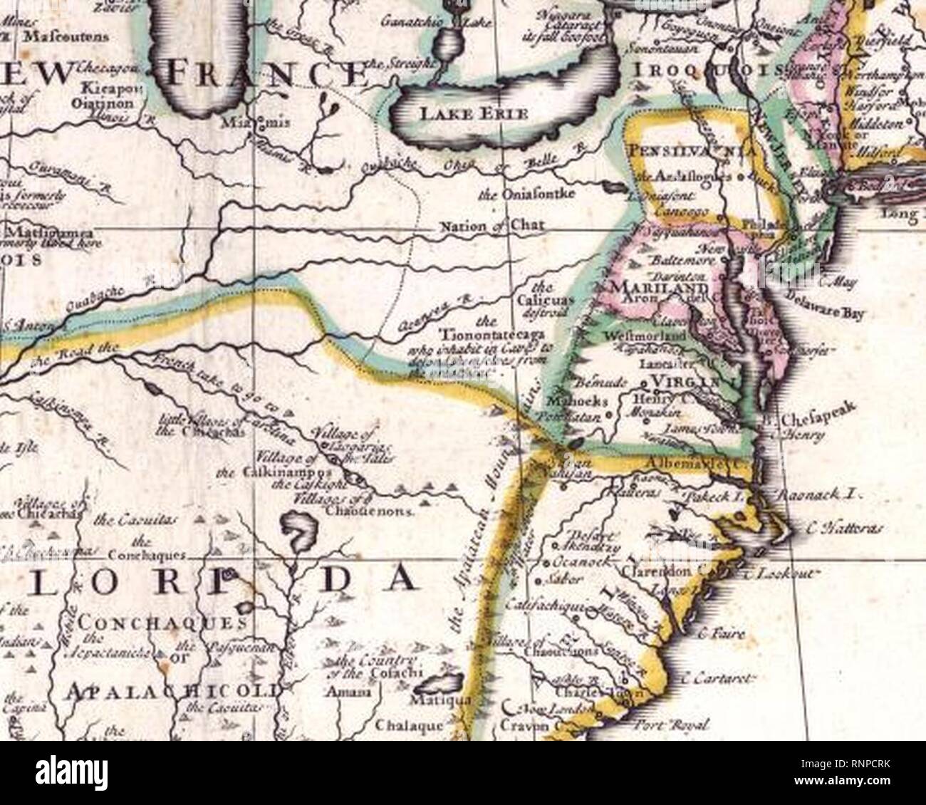 Carte Nouvelle Cuisine aus Frankreich et 13 Kolonien en 1710. Stockfoto