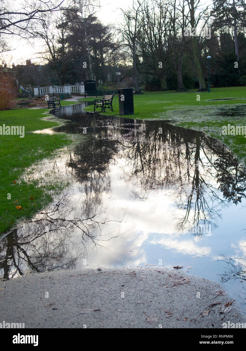 Flut in Queens Park Coalville GROSSBRITANNIEN Stockfoto