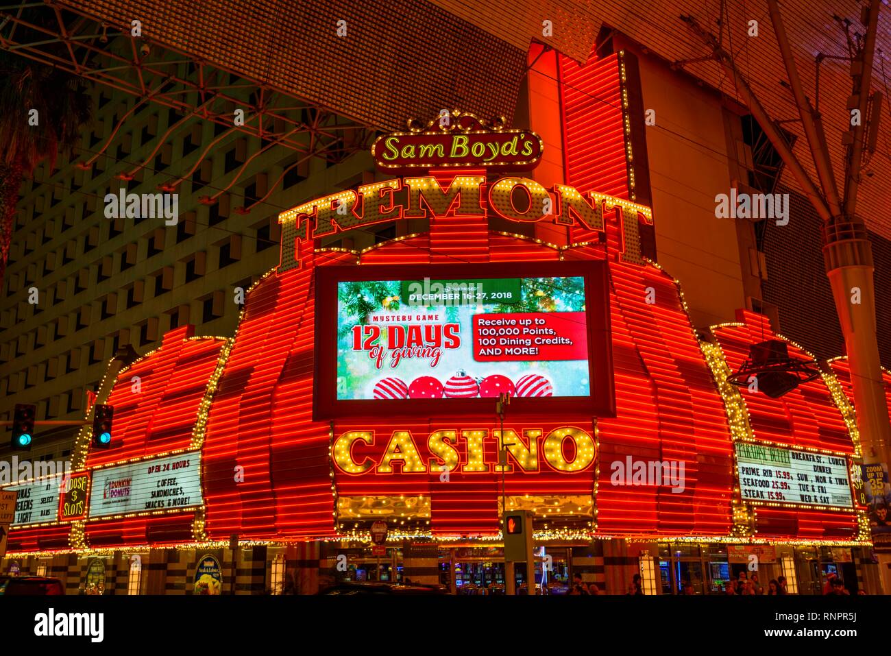 Fremont Casino, Fremont Street Experience im alten Las Vegas, Nachtaufnahme, Downtown, Las Vegas, Nevada, USA, Nordamerika Stockfoto