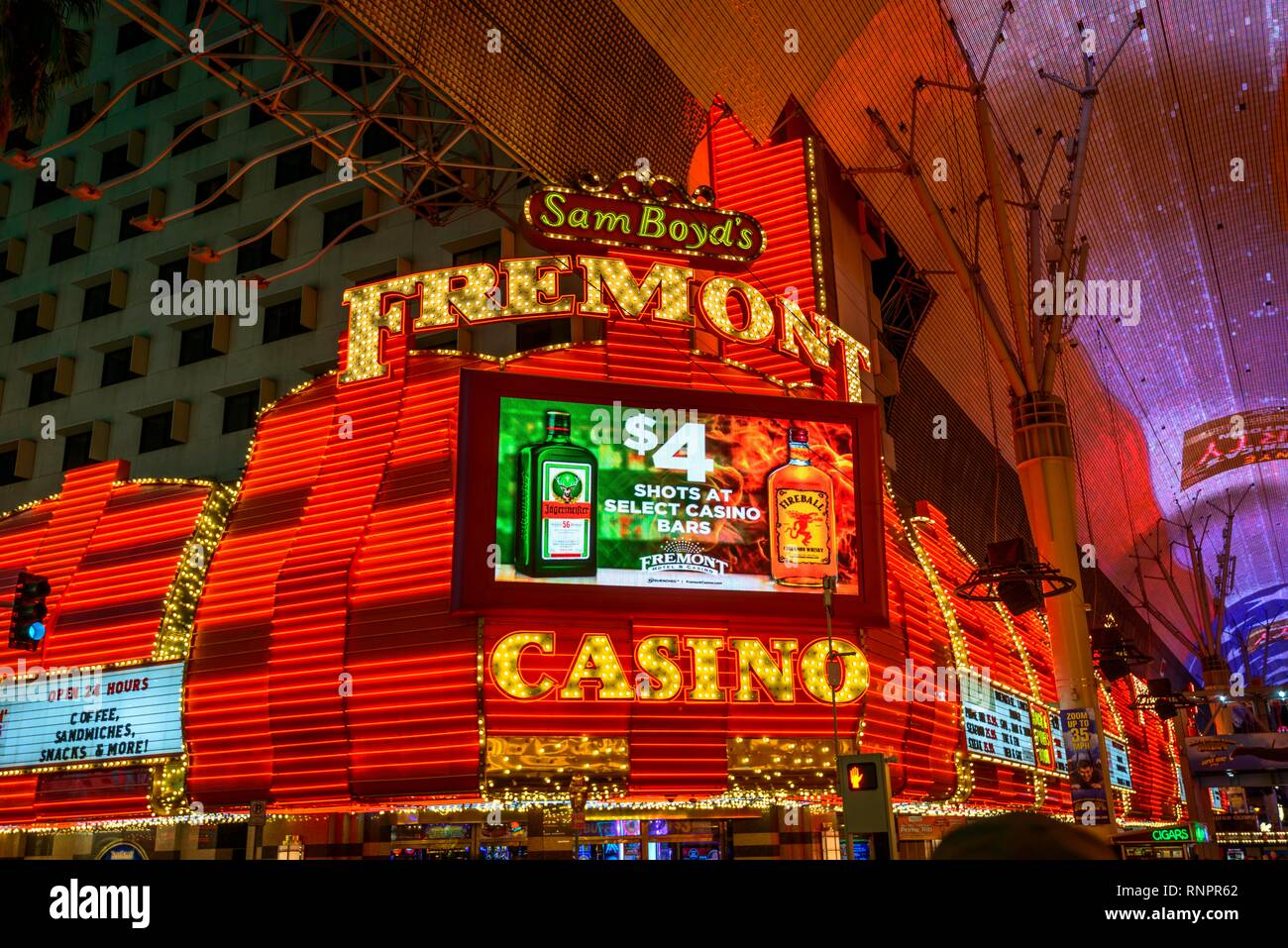 Fremont Casino, Fremont Street Experience im alten Las Vegas, Nachtaufnahme, Downtown, Las Vegas, Nevada, USA, Nordamerika Stockfoto