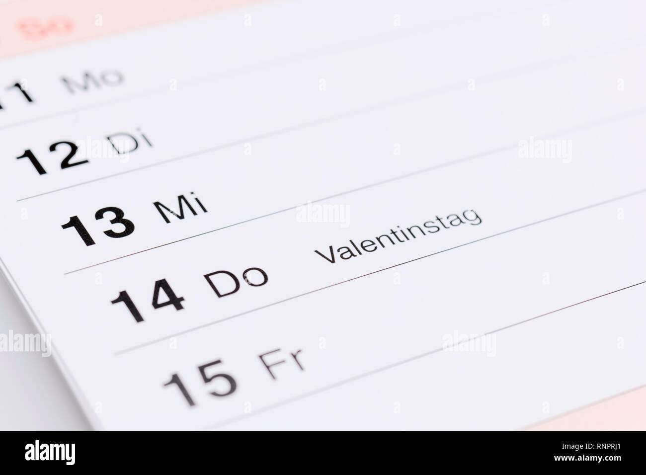 Kalender, Datum, Valentinstag, Deutschland Stockfoto