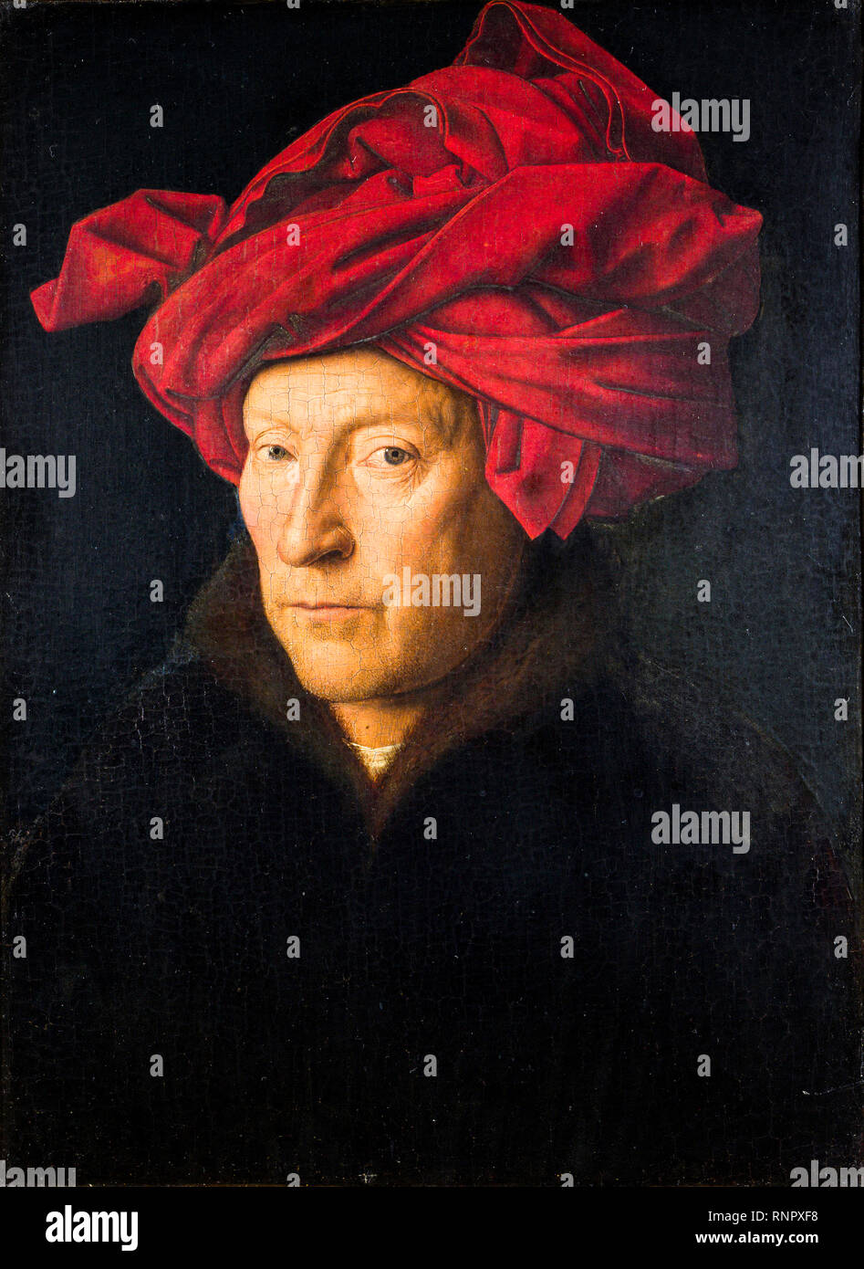 Porträt eines Mannes. Wahrscheinlich ein Selbstporträt des flämischen Künstlers Jan Van Eyck (vor 1390-1441), Gemälde in Öl auf Tafel, 1433 Stockfoto