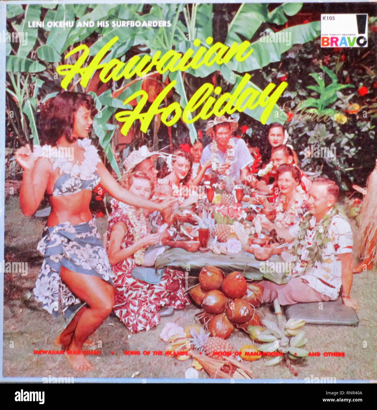 Vintage Vinyl Lp Cover Hawaii Urlaub Leni Okehu und seine Surfboarders 1950 s Stockfoto