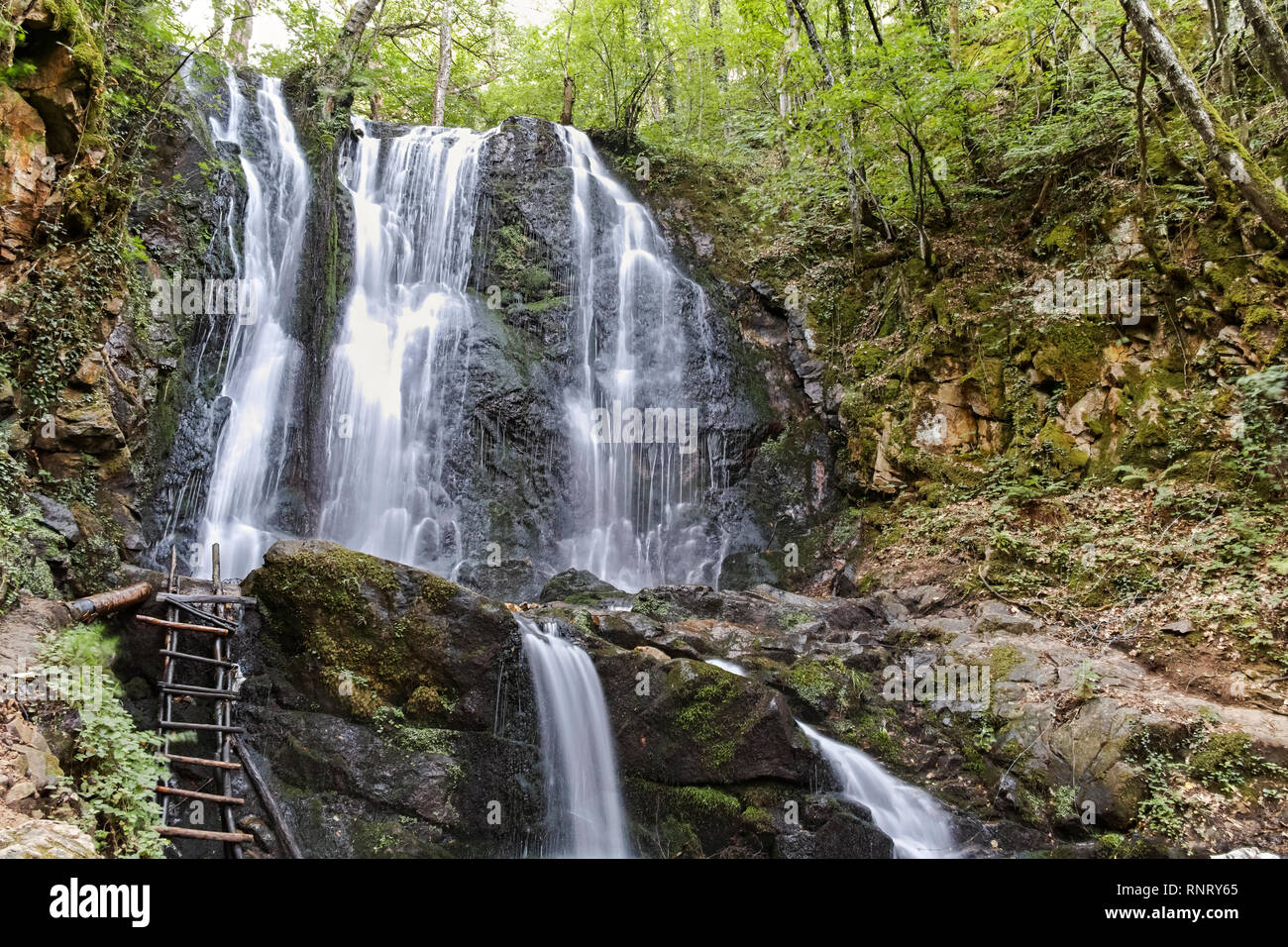 Landschaft von Koleshino Wasserfälle Cascade in Belasica Berg, Novo Selo, Republik Nördlich Mazedonien Stockfoto