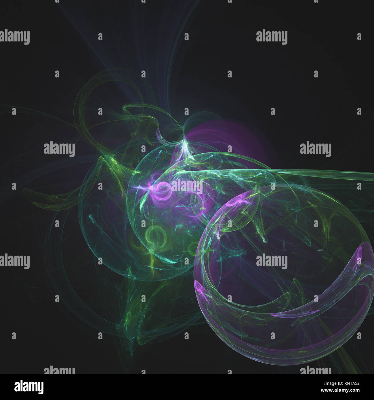Leuchtenden grünen geschwungenen Linien in Form von schwarzen Loch über dem dunklen Abstrakt Hintergrund Raum Universum. Abbildung: Stockfoto