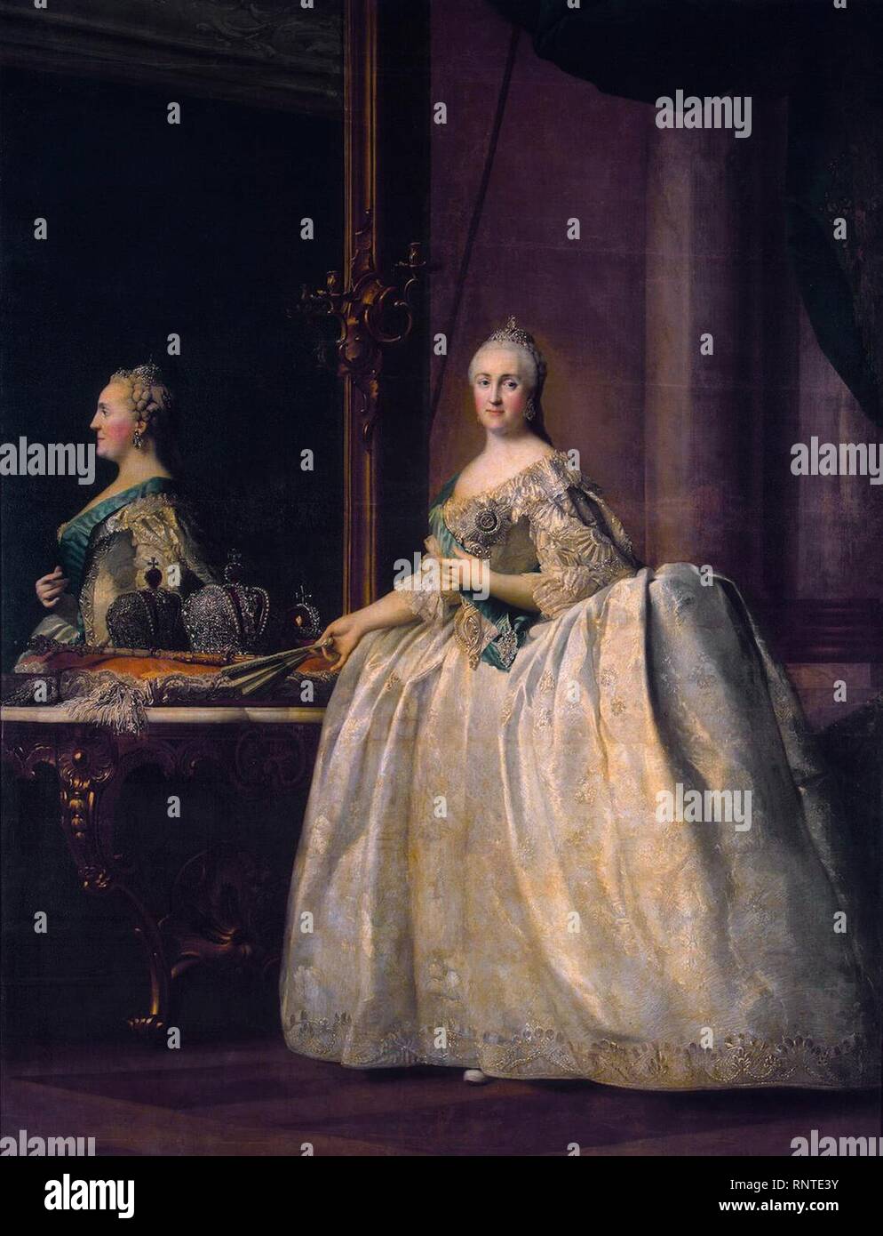 Katharina II. vor einem Spiegel von Vigilius Eriksen (1762-4, Eremitage). Stockfoto