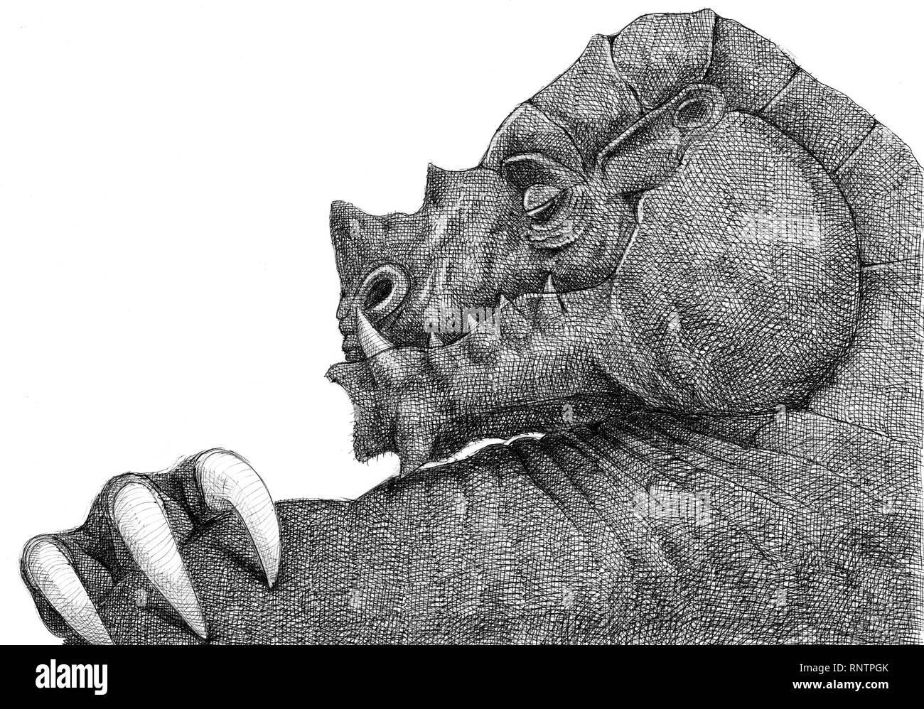 Sleeping Dragon. Tinte Abbildung. Fantasy Art. Stockfoto