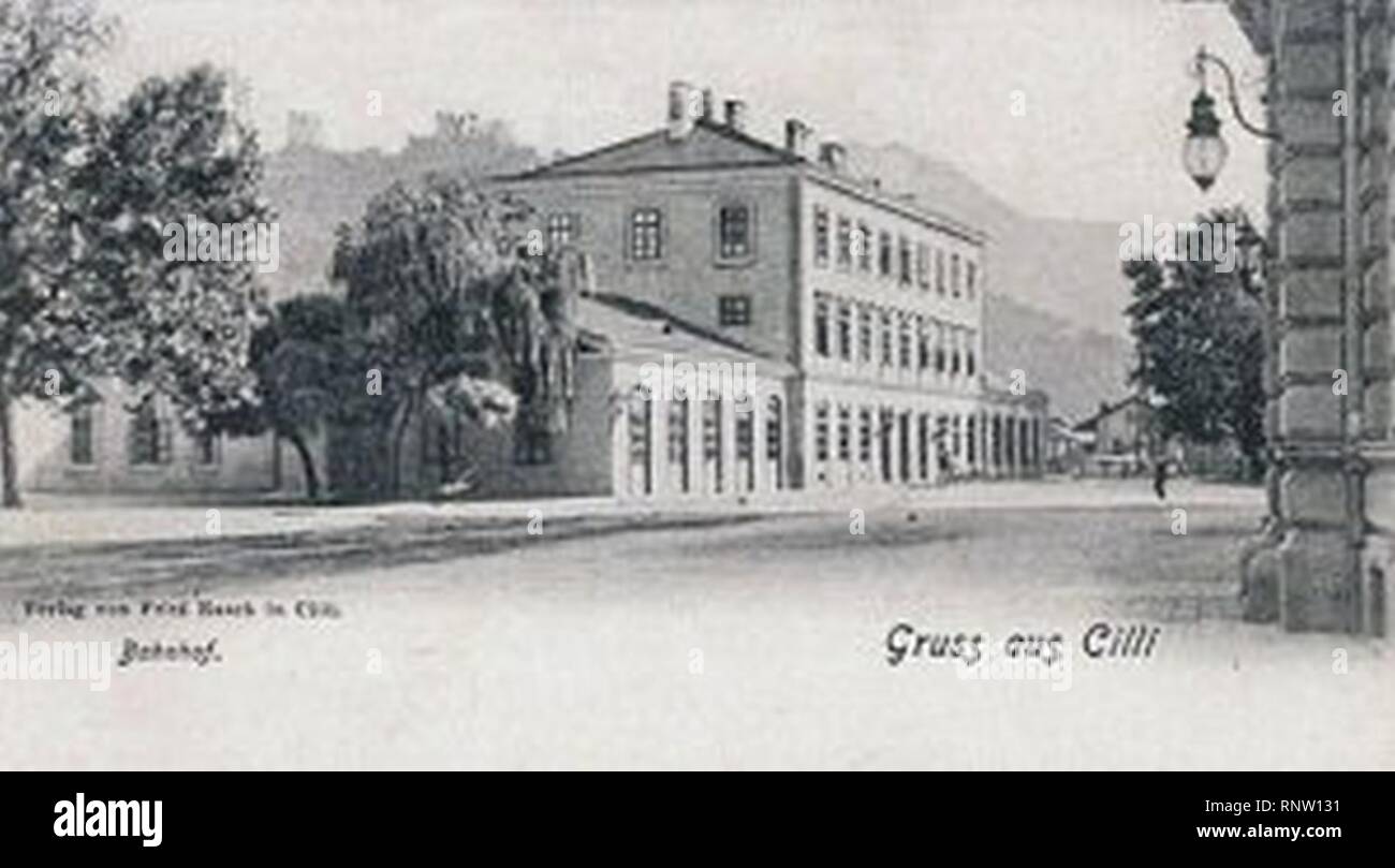 Celje - Historisches Foto von Bahnhof. Stockfoto