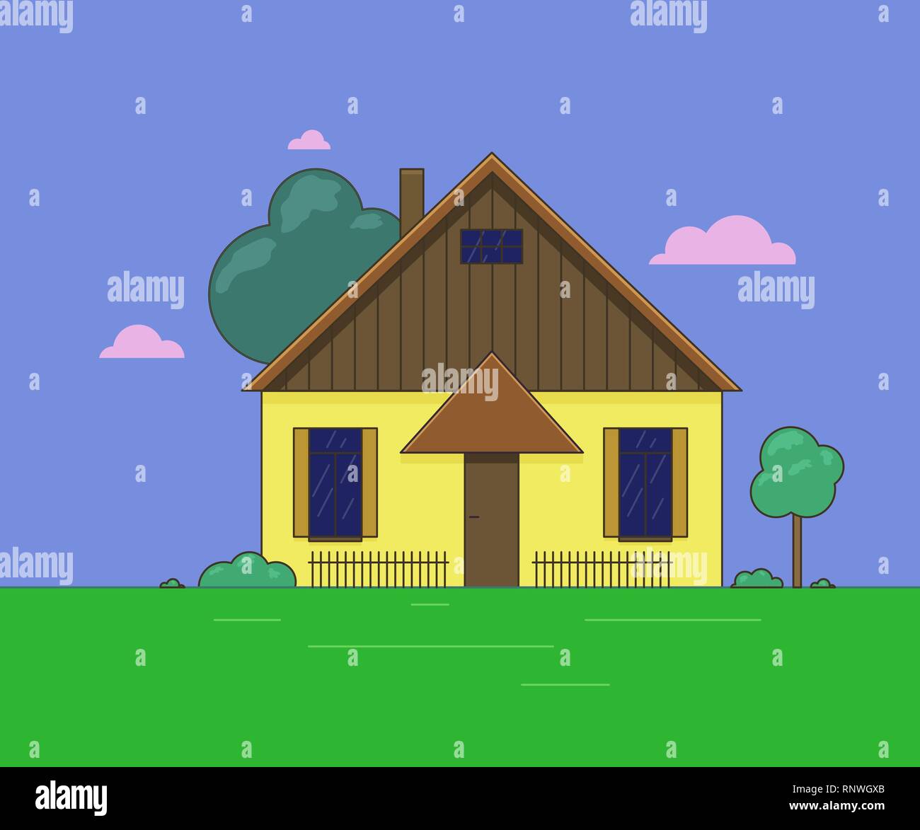 Vector Illustration eines kleinen Hauses. Der landschaftsarchitektur. Stock Vektor