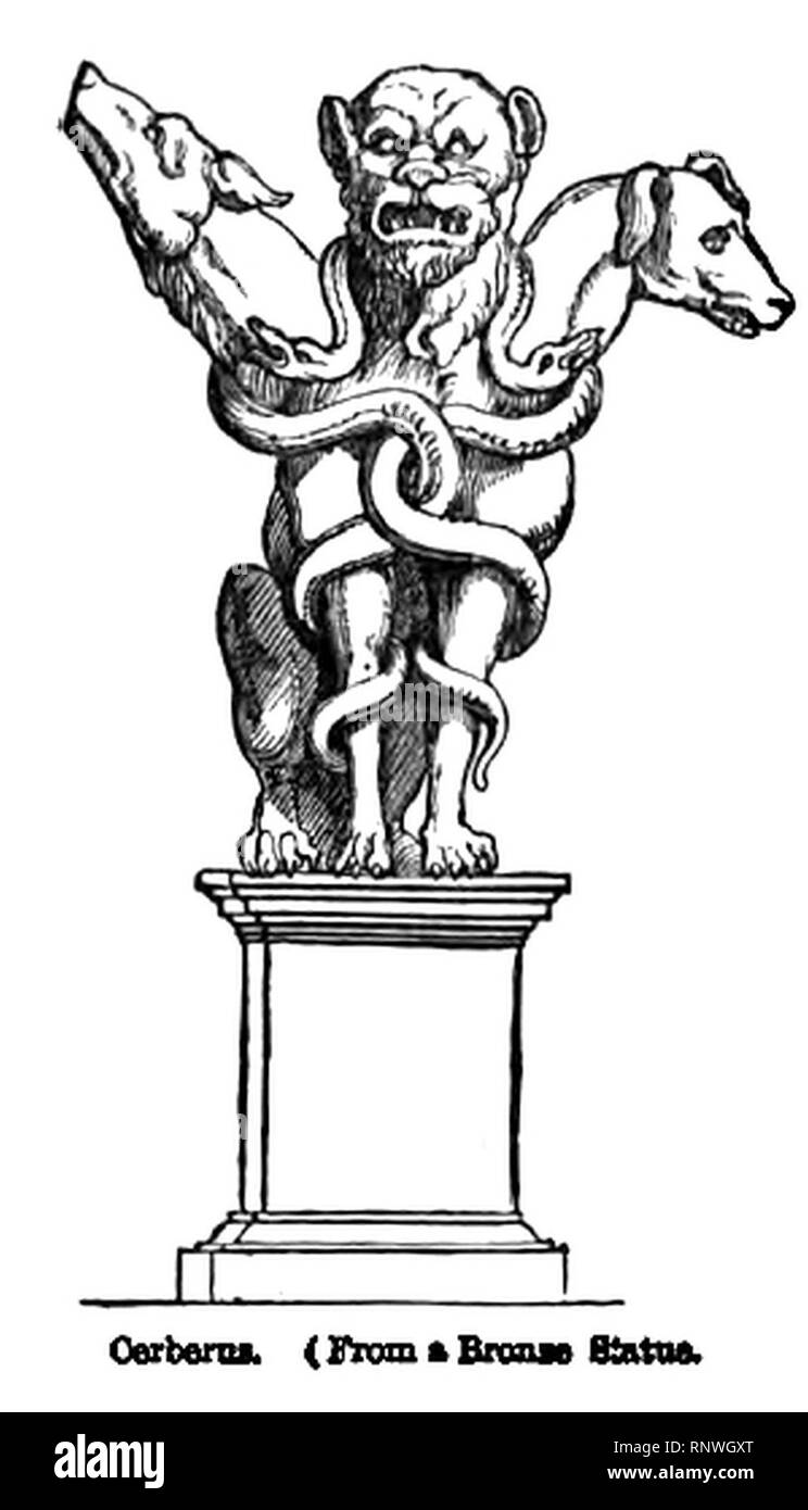 Cerberus. - Gravuren auf Holz. Stockfoto