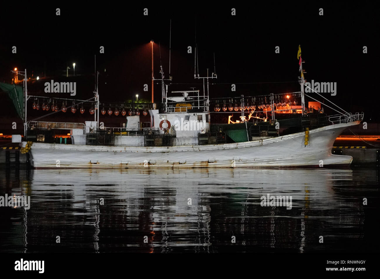 Squid Fischerboot Stockfoto