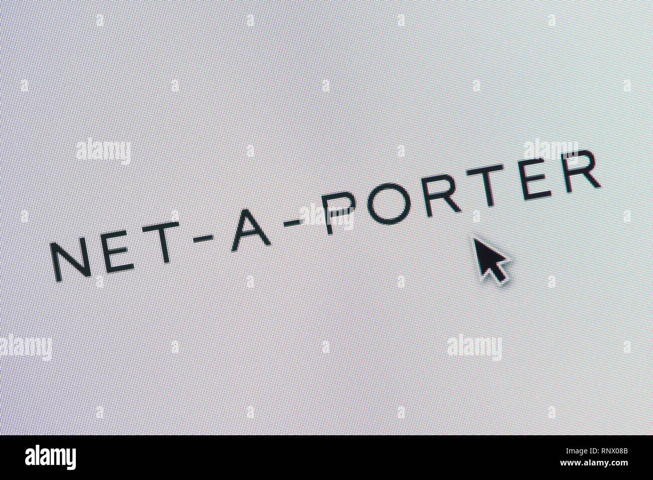 Das Logo von Net-a-Porter ist auf einem Bildschirm gesehen zusammen mit einer Maus Cursor (nur redaktionelle Nutzung) Stockfoto