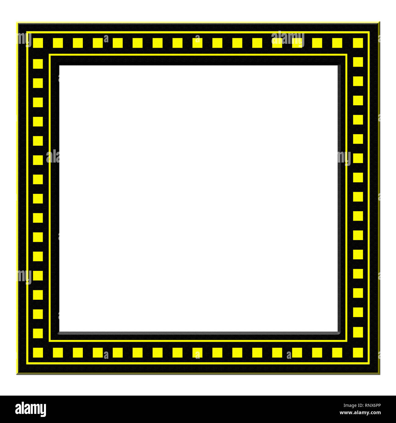 Schwarz fotografie Rahmen mit gelben Quadrate isoliert auf Weiss. Stockfoto