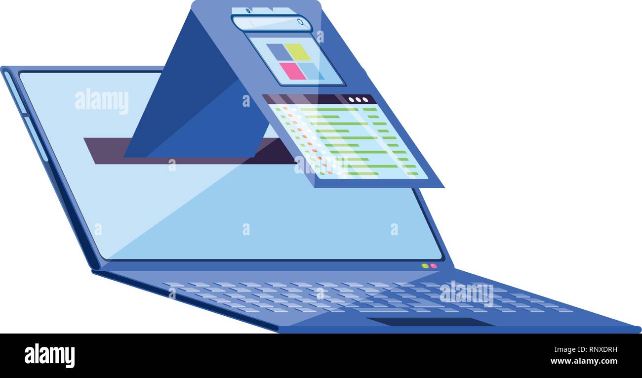 Laptop mit Dokument Statistiken Vector Illustration Design Stock Vektor