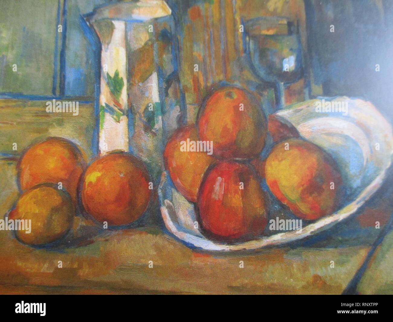 Paul Cézanne - Nature morte avec du lait et des Früchte Stockfoto