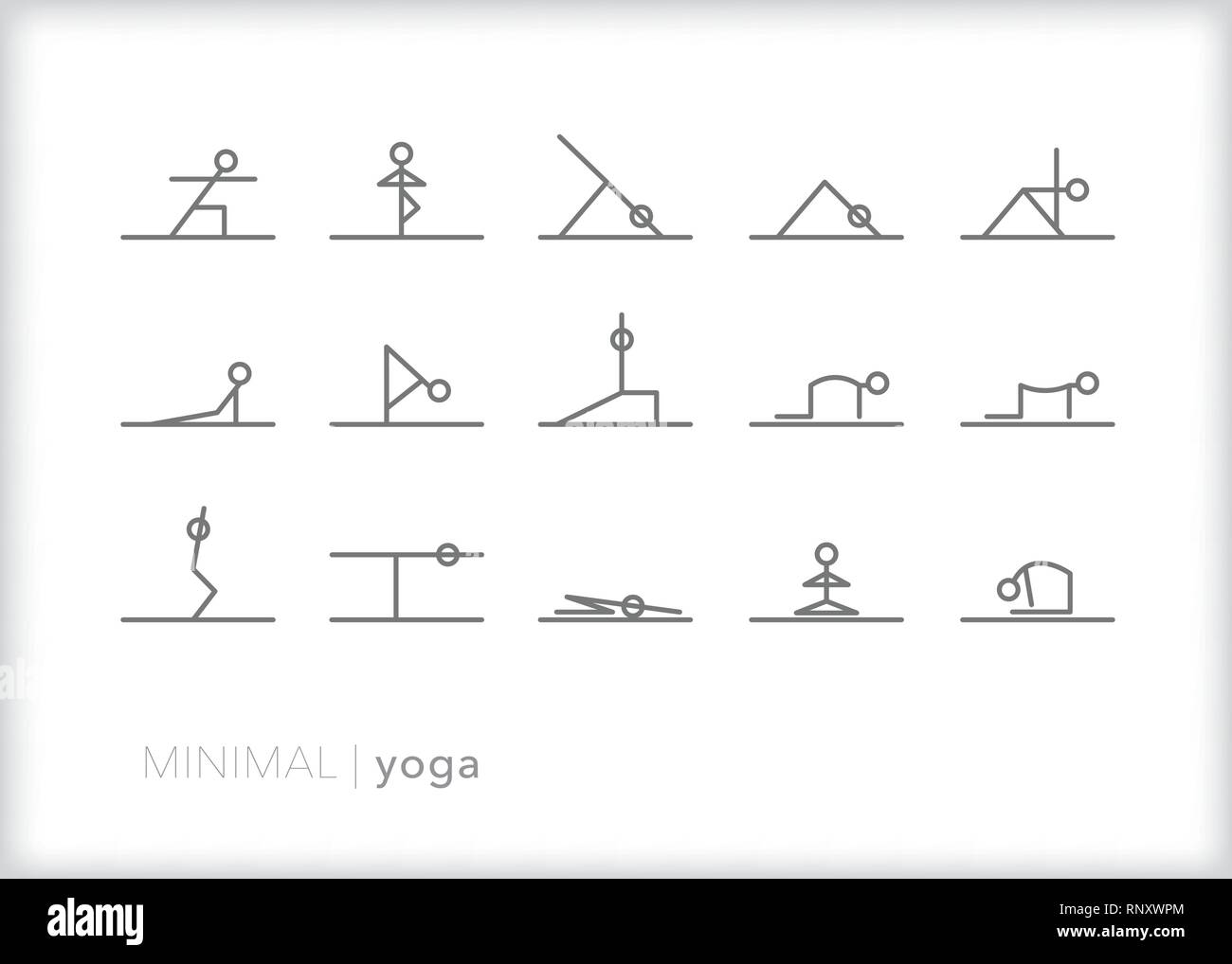 Satz von 15 yoga Zeile für Symbole der Strichmännchen Yoga Posen für Stretching, Entspannung, Medikation, Fitness und Gesundheit Stock Vektor