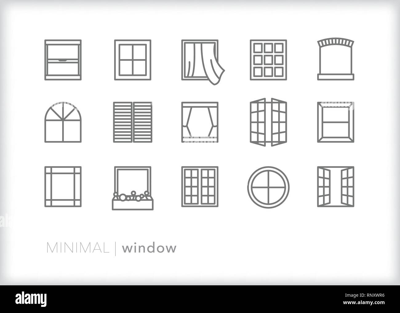 Satz von 15 Fenster Zeile für Symbole für zu Hause und das Büro architektur Stock Vektor