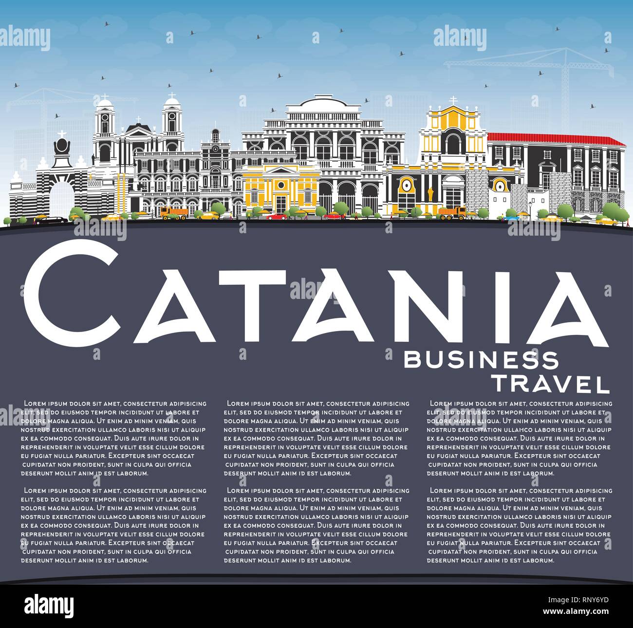 Catania Italien City Skyline mit grauen Gebäude, blauer Himmel und Kopieren. Vector Illustration. Business Travel und Tourismus Konzept. Stock Vektor