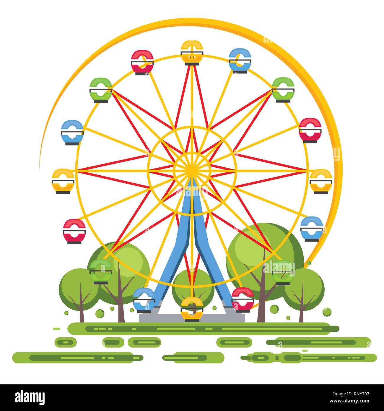 Riesenrad isoliert auf Weiss. Vector Illustration. Attraktion Symbol. Stock Vektor