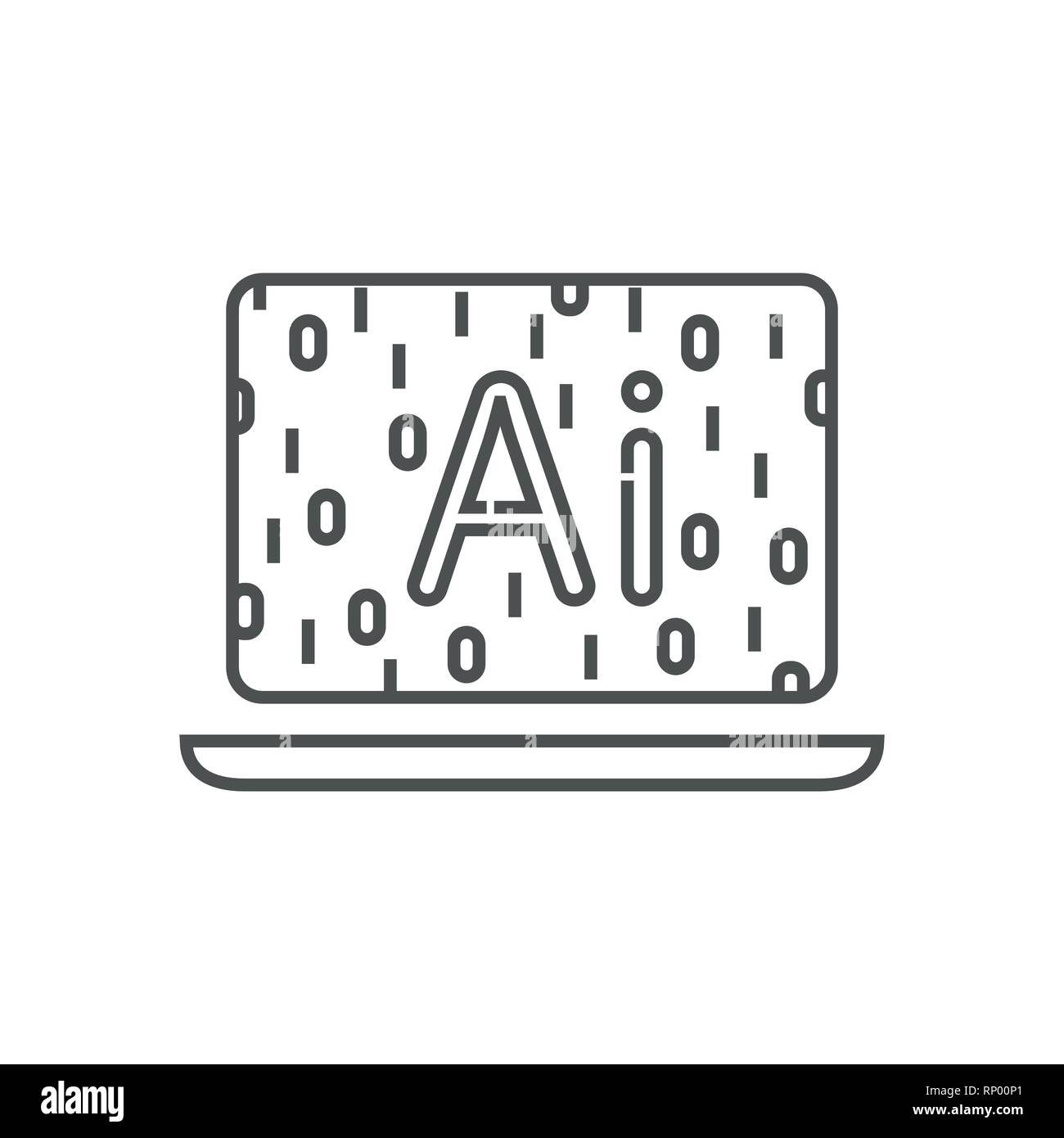 Laptop mit binären Codes. AI Konzept. Software Entwicklung und Programmierung, Programm-Code auf dem Laptop Bildschirm, große Datenverarbeitung. EPS 10. Stock Vektor