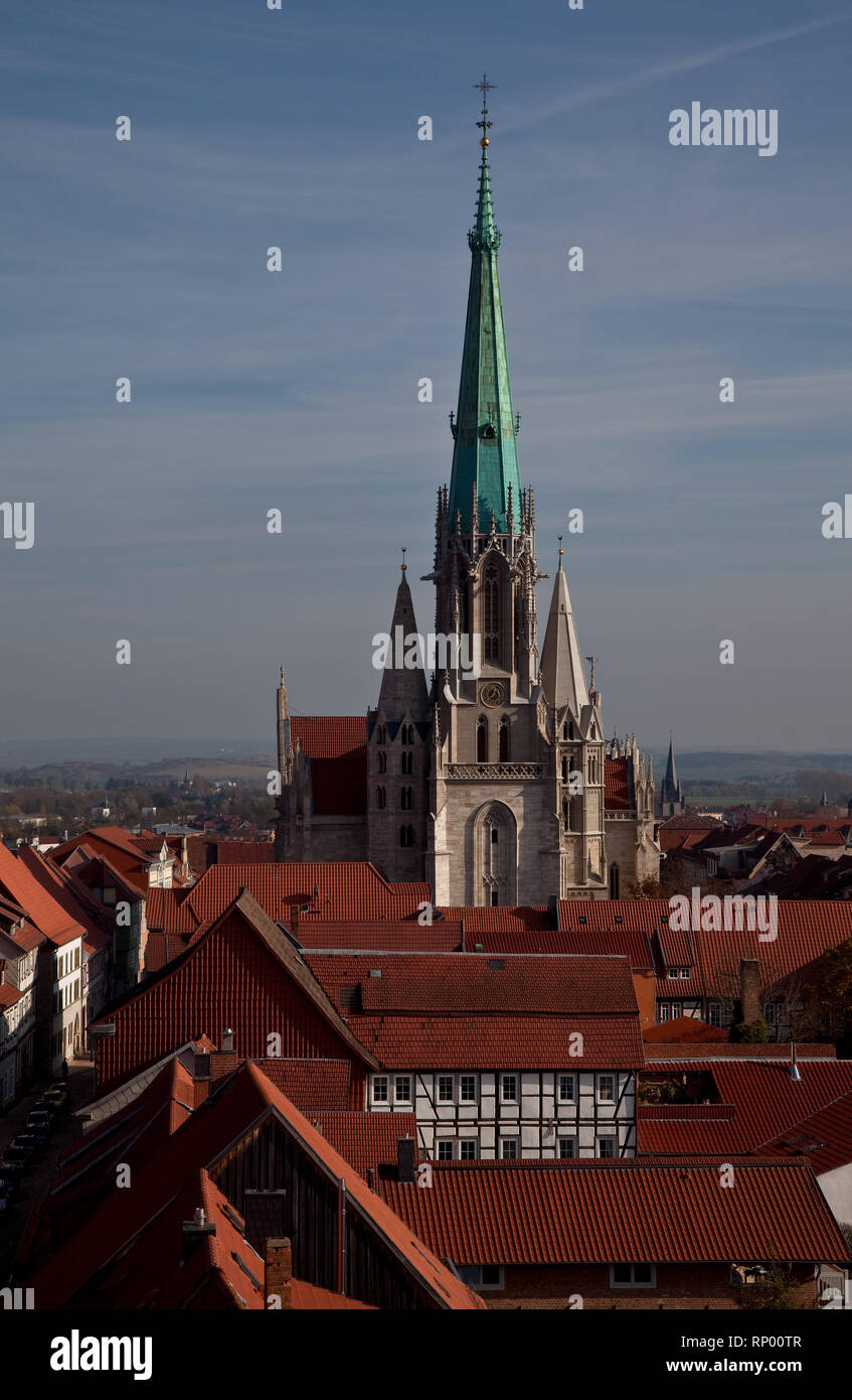 MŸhlhausen ThŸringen Marienkirche 72944 Dreiturmgruppe Ÿber der Stadt aus Richtung Westen vom Rabenturm gesehen Stockfoto