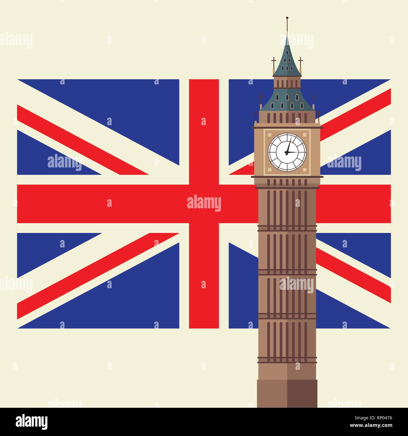 Big Ben mit Großbritannien Flagge. Vector Illustration Stock Vektor