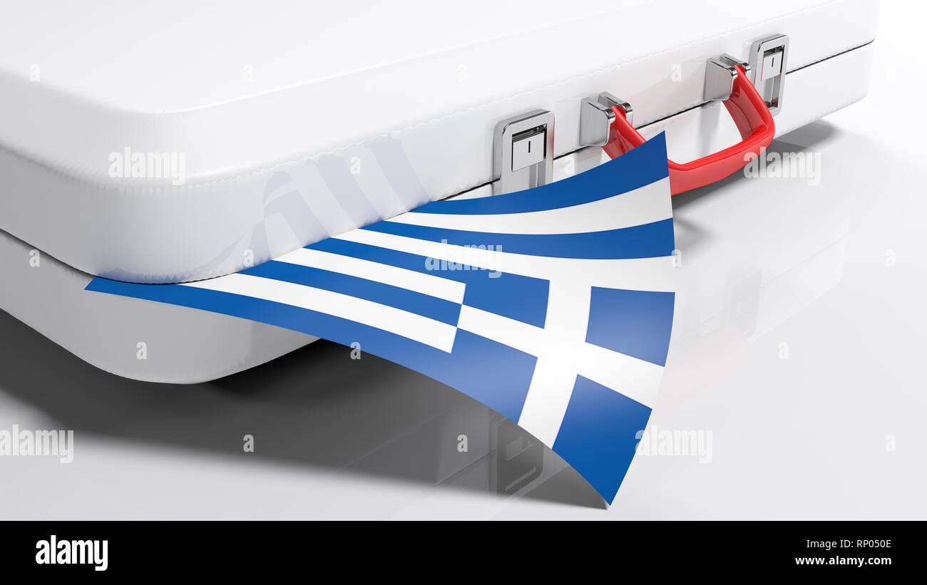 Weiß suitecase mit griechischer Flagge - 3D Rendering illustration Stockfoto