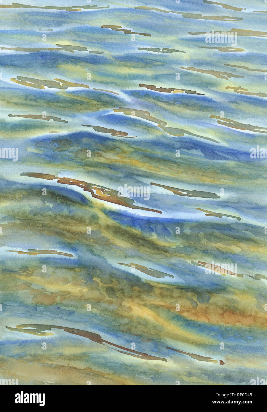 Sonnige Meer mit transparenten Wellen Aquarell Hintergrund Stockfoto