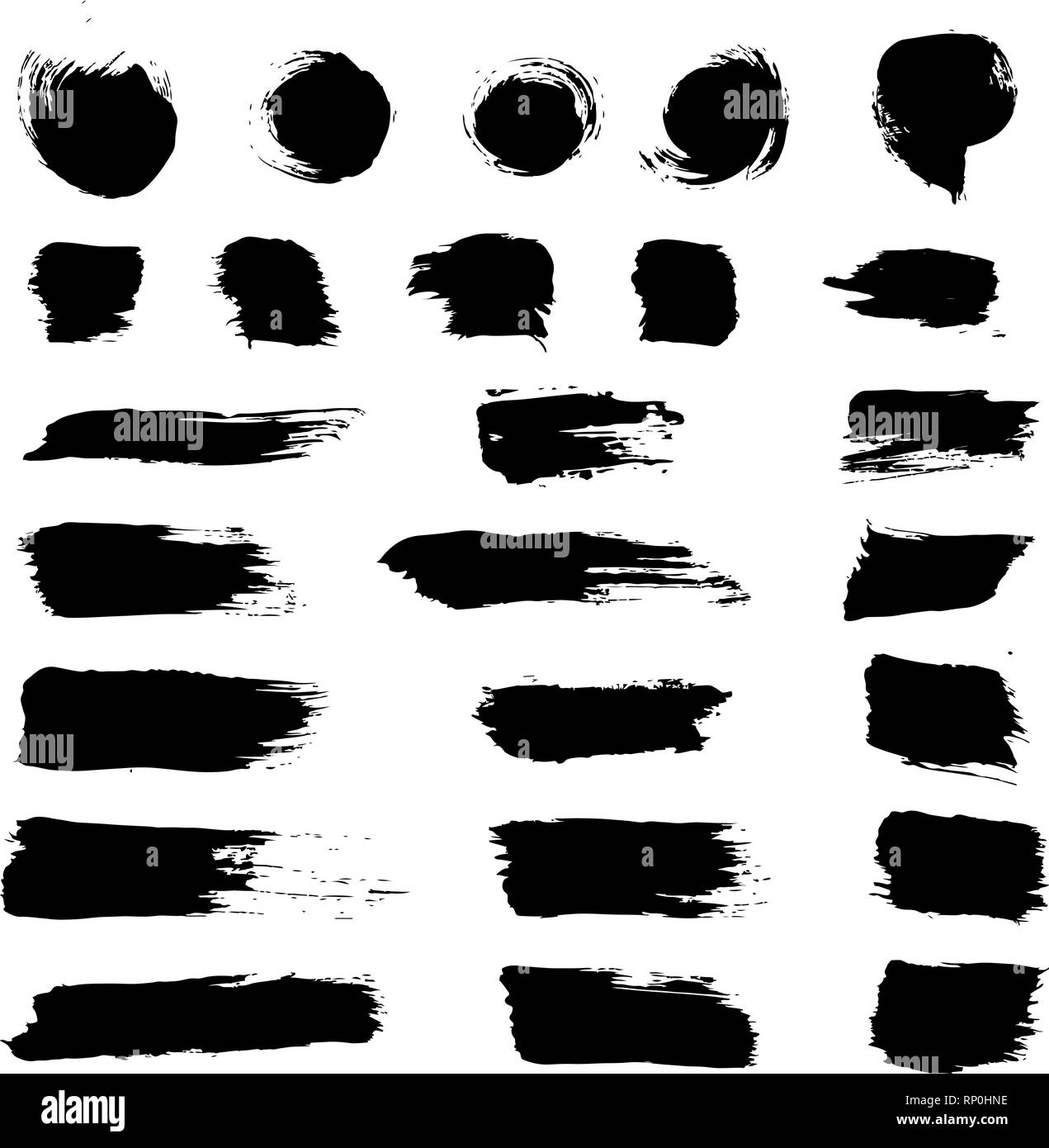 Satz von Hand gezeichnet. Vektor Sammlung von schwarzer Tinte abstrakten Texturen. Grunge Kugelschreiber vector Pinselstrich. Distressed Lagerträger. Schwarz Mod. Stock Vektor