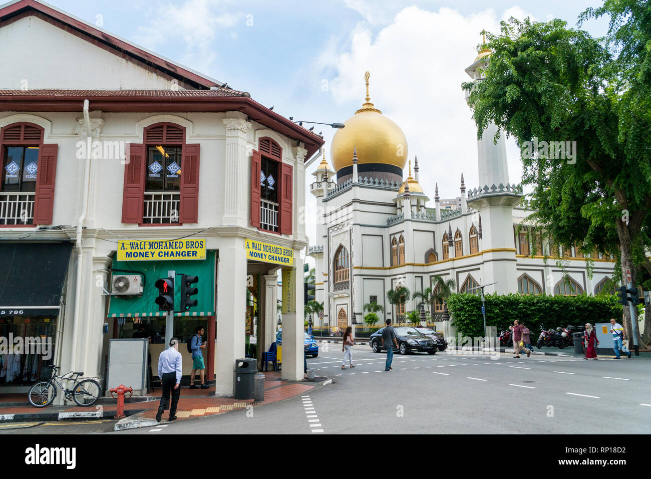Singapur - Januar 21, 2019: Masjid Moschee auf der North Bridge Road in Kampong Glam Bezirk, Singapur Stockfoto