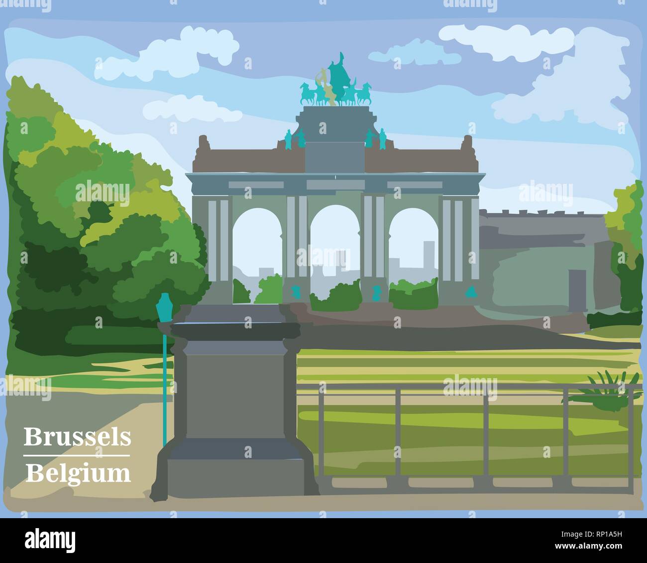 Stadtbild mit Grand Place in Brüssel, Belgien. Internationalen Wahrzeichen von Belgien. Bunte vektor Illustration. Stock Vektor