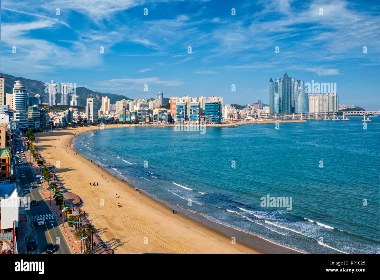 Gwangalli Strand in Busan, Südkorea. Luftaufnahme Stockfoto