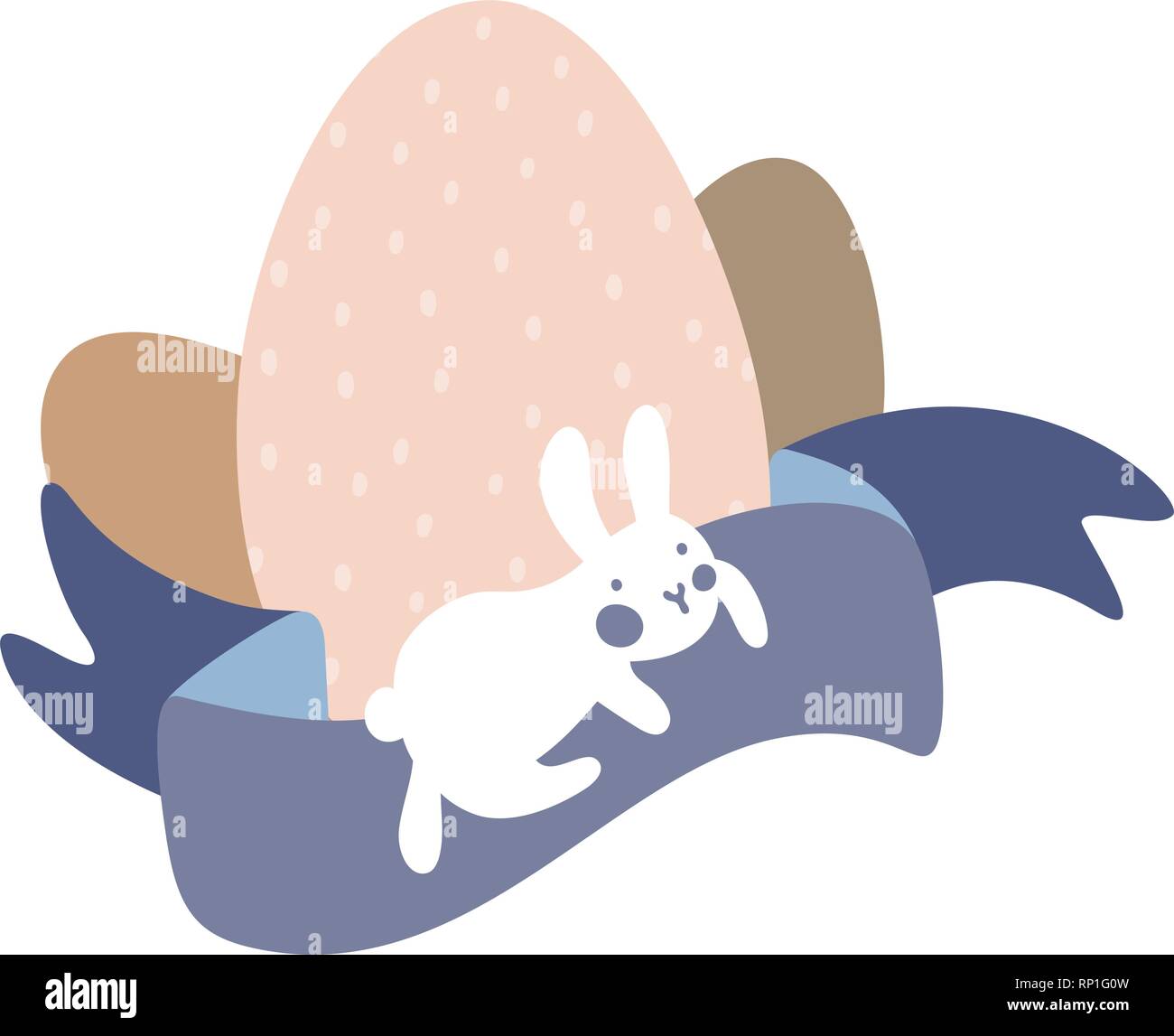 Cartoon White Bunny und niedlichen Küken Eier mit Muster und süße Violett Ribbon. Ostern oder Kid Vector Illustration. Weiche Pastellfarben. Stock Vektor