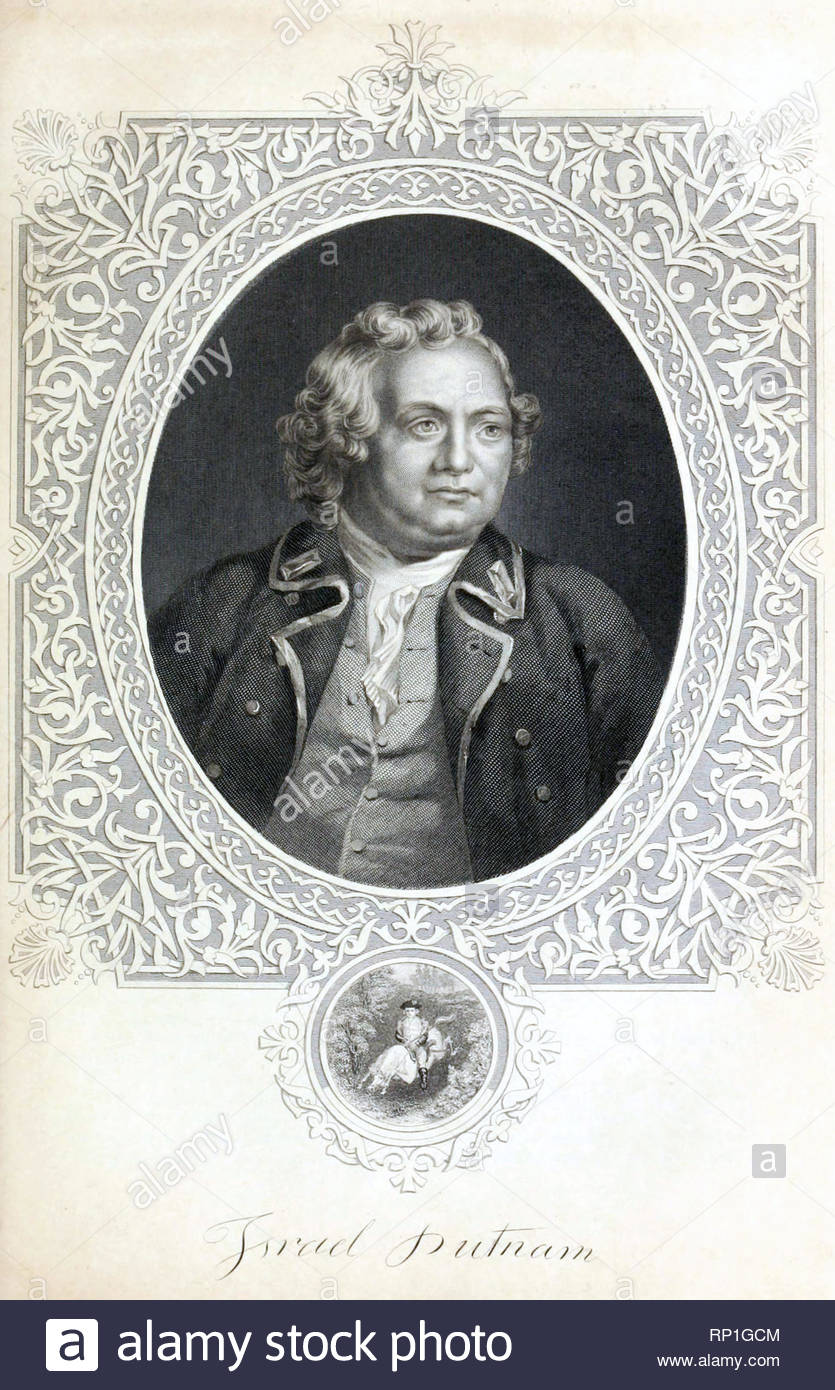 Israel Putnam, 1718 - 1790, war ein amerikanischer General Officer, im Volksmund bekannt als Alt, wer mit Auszeichnung in der Schlacht von Bunker Hill (1775) kämpfte während des Amerikanischen Unabhängigkeitskrieges (1775 - 1783). Stockfoto