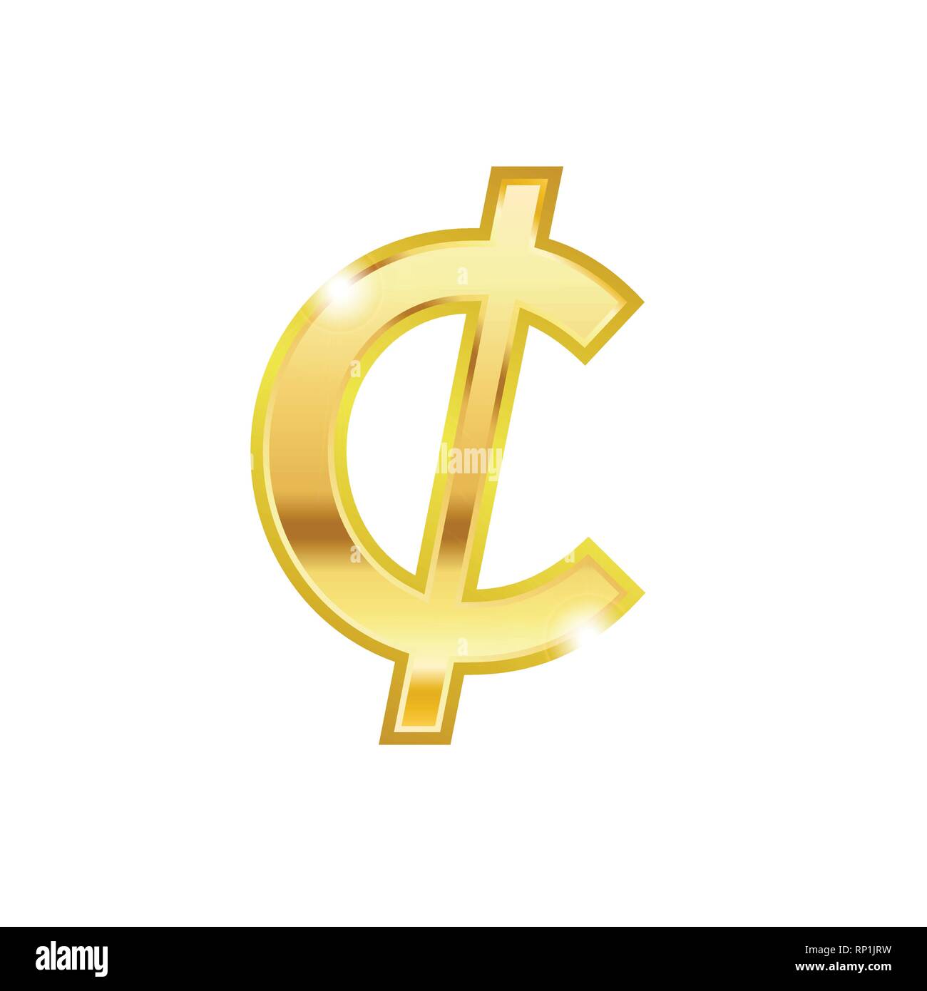 Golden cent Symbol auf weißem Hintergrund. Cent trendige 3D-Stil Vektor icon. Golden cent Währung Zeichen Stock Vektor